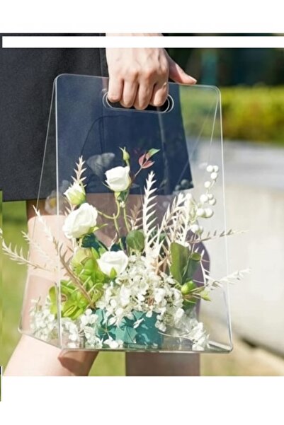 kesita TASARIM 3mm Kalın Pleksi Çanta(20*30*26h) Çiçeklik Nişan Düğün Organizer