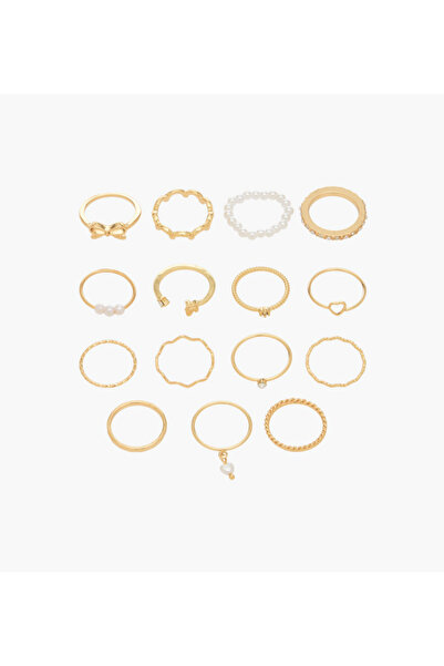 Lifestyle Textured Gold Tone Ring - Set of 15