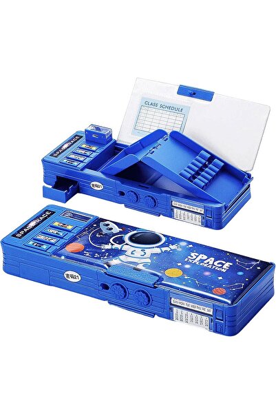 MJ TOYS Astronot Çok Fonksiyonlu Şifreli Kalem Kutusu (Mavi) Kalemlik Astrono...