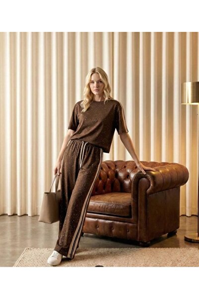 Pulli Collection ριγέ Oversize T-shirt και φαρδύ παντελόνι, σετ 2 τεμαχίων