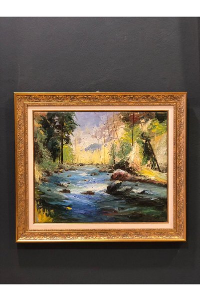 Dora Art El Yapımı Doğa Manzara Temalı Altın Renk Çerçeveli Tablo