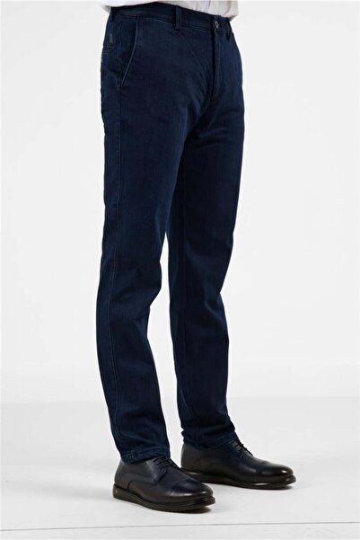 İmza Pantaloni chino din bumbac, albastru marin, cu buzunare laterale, croial...