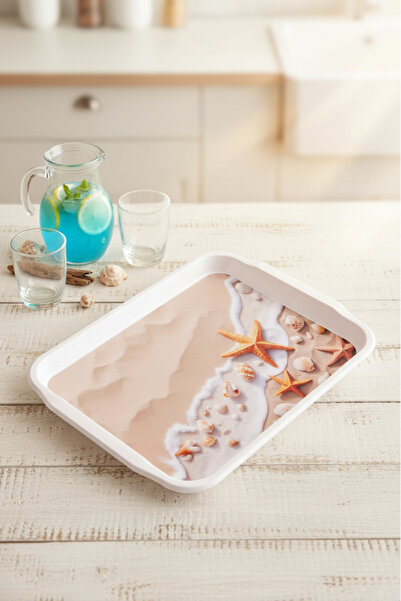 Blackstar Deniz Sahil Desenli Orta Boy Servis Tepsisi