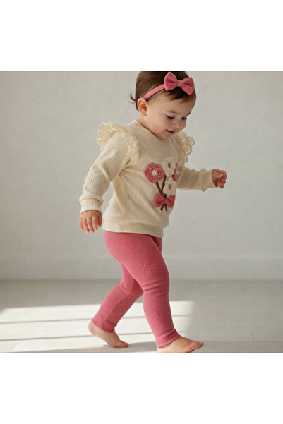 moukou طقم من قطعتين مطرز بالزهور من القطن للفتيات الصغيرات