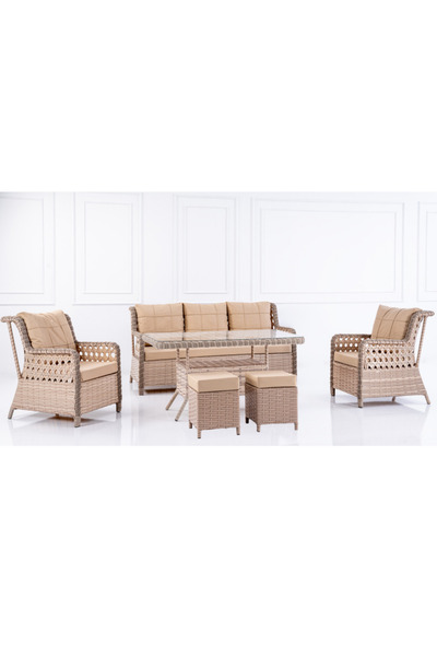 NOVAZEN GARDEN Dimaze Bahçe Balkon Oturma Takımı 3+1+1 + Sehpa – 2 Adet Puf H...