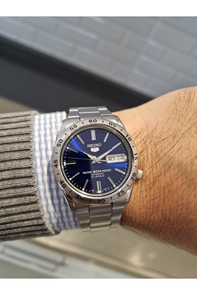 Seiko 5- Automatic Navy Blue Dial Calendar Steel Bracelet 5 Atm Water Resista...