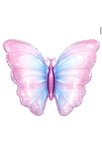 Çemrek Süs Parti بالون فويل على شكل فراشة باللون الوردي والأزرق قطعة واحدة 80 سم