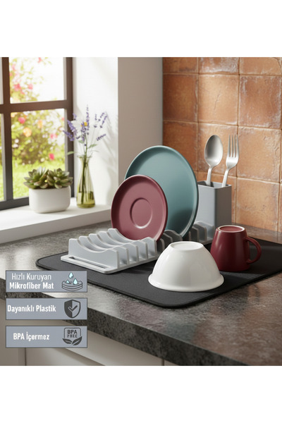 MHT Pratik Bulaşık Kurutma Matı Ve Düzenleyici Set Turuncu