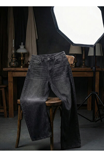 BALİNA Gri Yıkamalı Vintage Retro Kot Pantolon