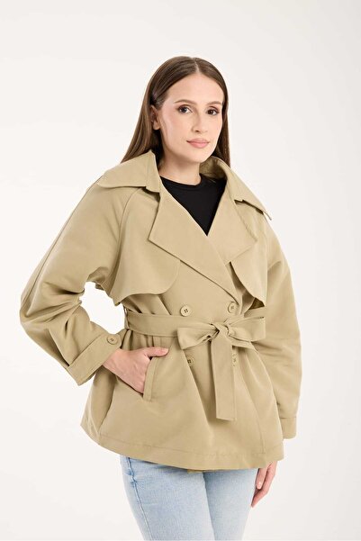 PINTORE Women's Aller Detailed Belted Torino Fabric Trench Coat
