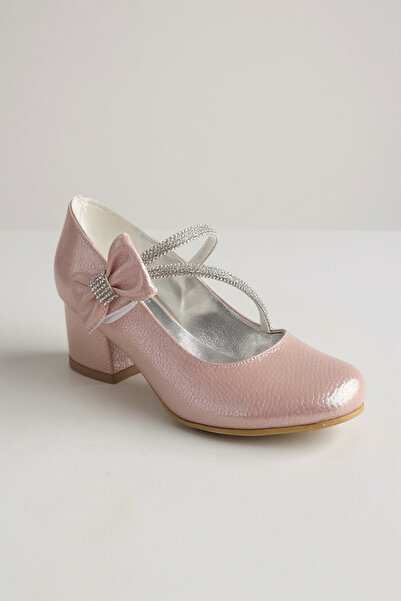 Adım Dünyası Pantofi de seară roz pudrat pentru fete – Model cu fundă, bretel...