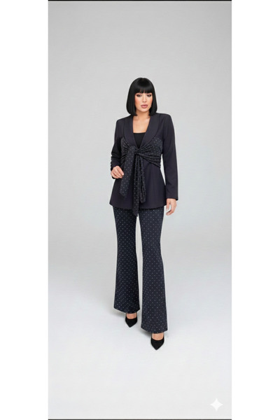 Valerin Antakya Gümüş Taş İşlemeli Siyah Pantolon