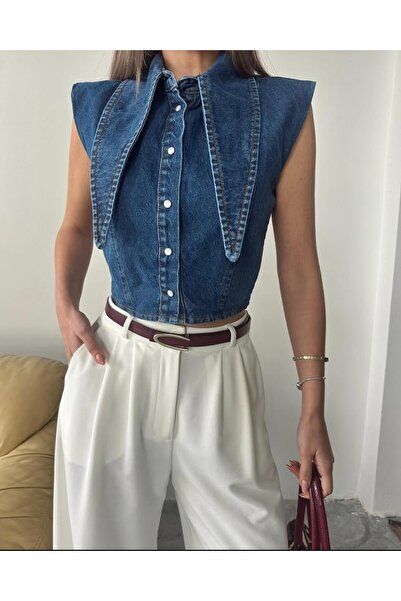 eren genç butik Vera Yaka Detay Denim Crop