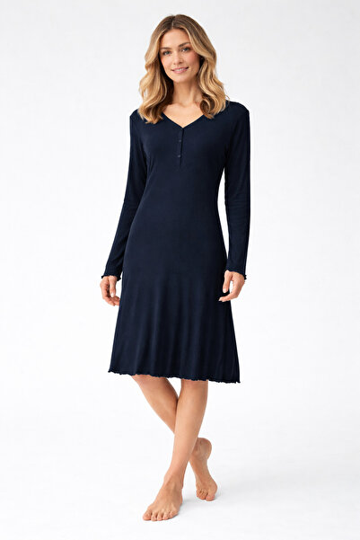 bendengiy Soft Textured Buttoned Nightgown Dress