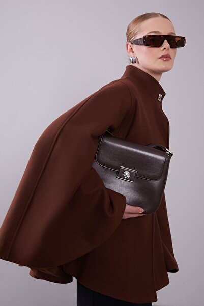 Levidor Coffee-Colored Poncho with Hidden Belt Detail