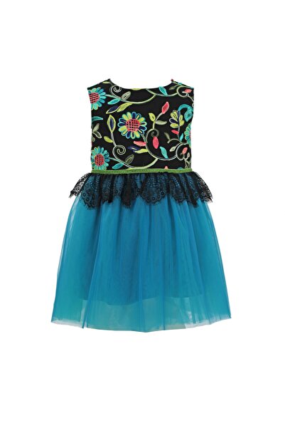 ambar studio DAKOTA embroidery and turquoise tulle girls dress