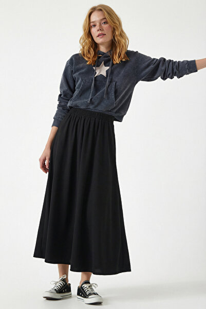 Lovelyİstanbul Cepli Kloş Örme Etek LRN0003 SİYAH