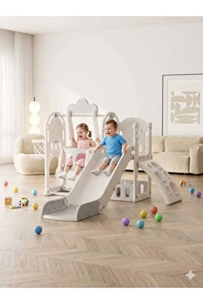 FULLJOY 3-in-1 Kids Slide and Swing Set with Basketball Hoop, Indoor and Outd...