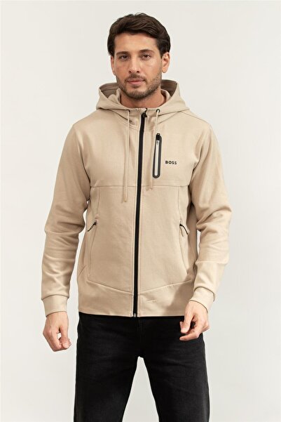 BOSS Sariq Erkek Fermuarlı Sweatshirt