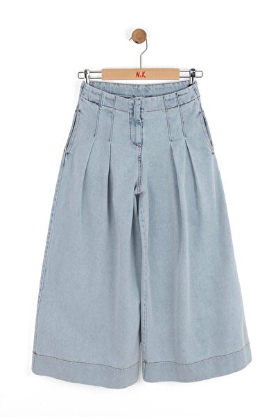 NK Pantaloni din denim plisați pentru fete, 8-14 ani, albastru deschis