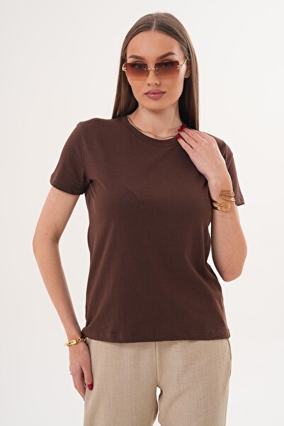 ŞİMAL Women's Crew Neck Long Back Crew Neck Oversized T-Shirt 260023