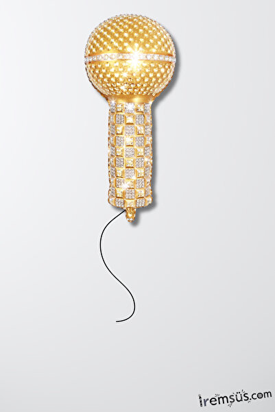 mypartyready Taşlı Mikrofon Folyo Helyum Balon 74 Cm Gold Mikrofon Şekilli Balon