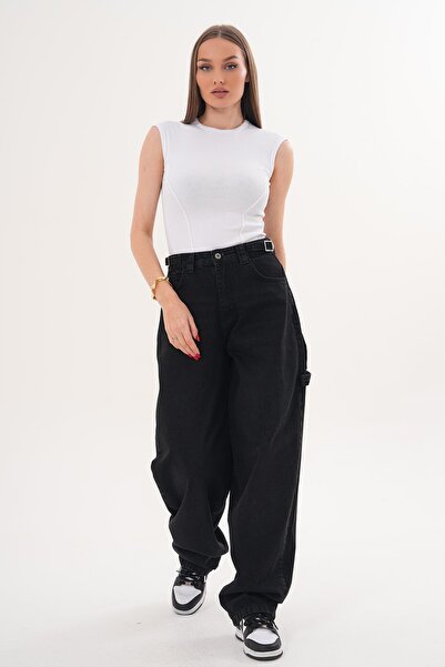 ŞİMAL Women's Palazzo Jeans with Belt Detail 260025