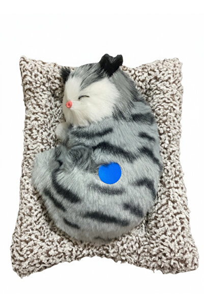 DYA TİCARET Oyuncak Gerçekçi Uyuyan Kedi Figürü - Minderli Peluş Kedi sesli