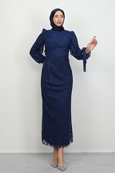Lamia Giyim Dantel Kol Bağlama Abiye Lacivert