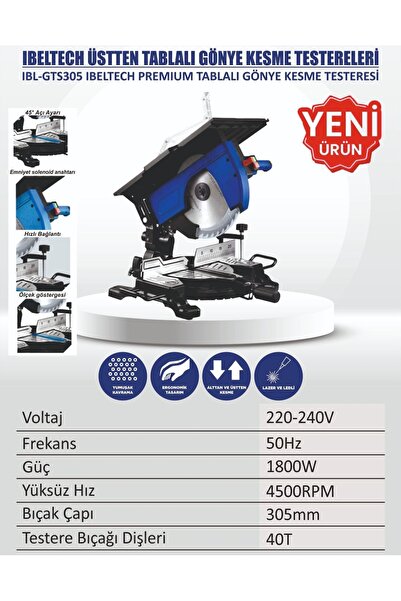 İBELTECH 305mm üst tablalı gönye kesme makinesi
