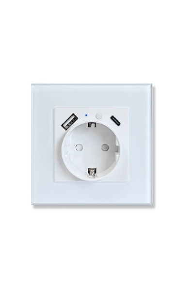 OEM Wireless Smart Wall Socket, Double, USB Type C and USB A, Tempered Glass ...