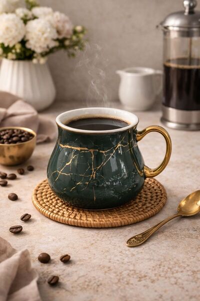 YzHome Luxury Porcelain Gilded Marble Patterned Mug 220ml