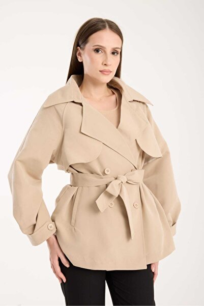 PINTORE Women's Aller Detailed Belted Torino Fabric Trench Coat