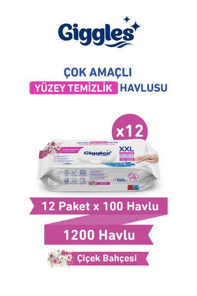 giggles XXL İz Bırakmayan Yüzey Temizlik Havlusu - (Çiçek Bahçesi) 1200 Yaprak