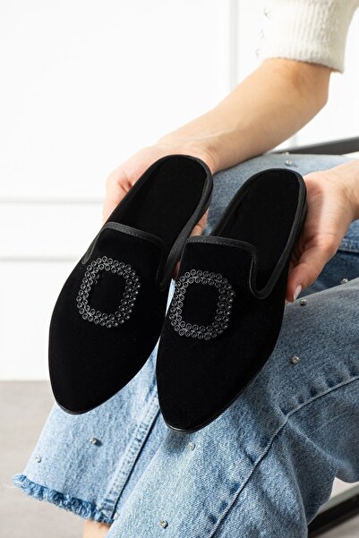 FUGA MODA Mersel Black Elegant House Slippers with Square Accessories