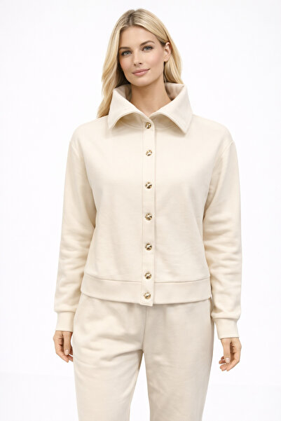 VENA Дамска блуза с копчета отпред, 100% памук - цвят кост