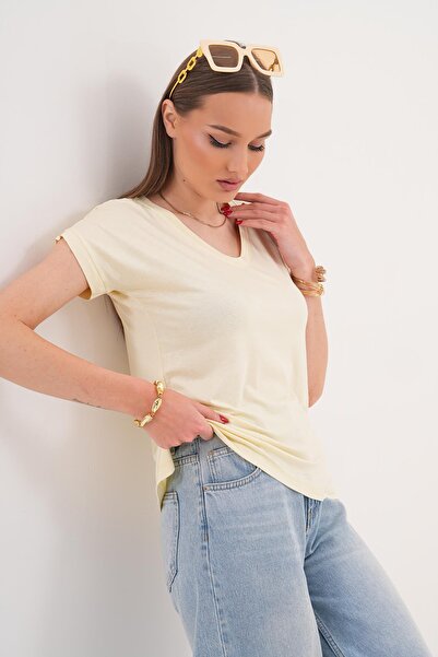 ŞİMAL Γυναικείο T-Shirt με λαιμόκοψη V άνοιγμα Casual 260018 -