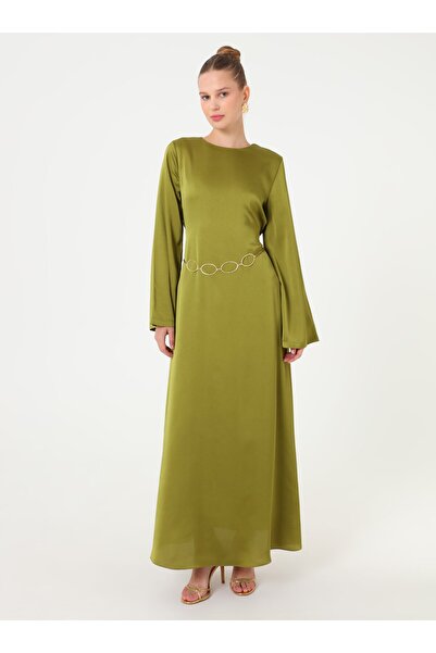 Refka Tie-Waist Detailed Dress - Olive Green -