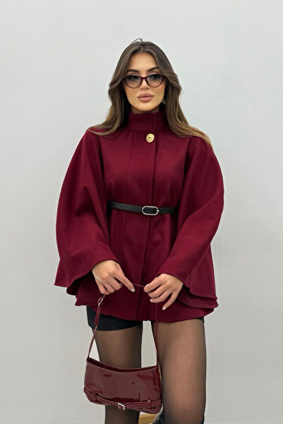 oshebu Premium Gold Buttoned Belted Cashmere Cape Poncho