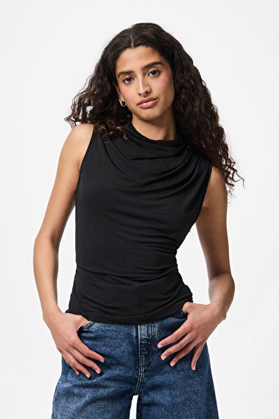 PIECES Pcmadison Women's Draped Slim Fit Sleeveless Blouse