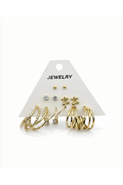 stainless steell gold renk 12 adet (6 çift) paslanmaz çelik küpe set 14