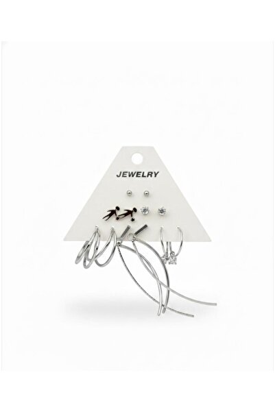 stainless steell Silver Color 12 Pcs (6 Pairs) Stainless Steel Earring Set 17