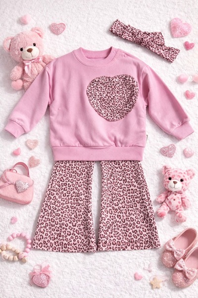 Luna Leopar Baskılı Kız Bebek 2 Li Takım