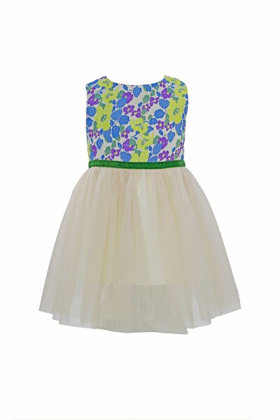 ambar studio EVERLY printed brocade and nude tulle girls dress