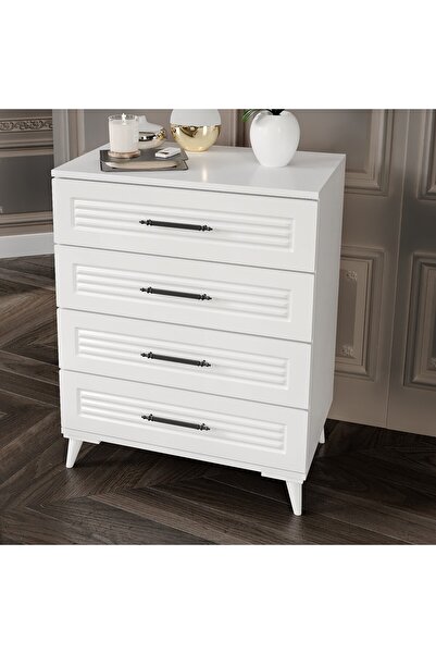 GuneyStore Paris 4 Çekmeceli Komple MDF Beyaz Şifonyer - Ücretsiz Montaj