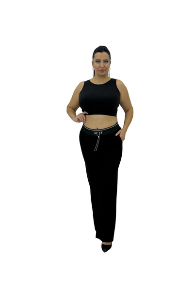 carmito Plus Size High Waist Elastic Waistband Detailed Wide Leg Knitted Wome...