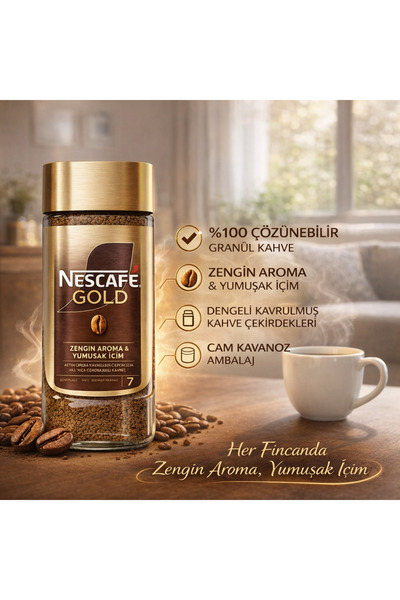 Nescafe Gold 100 g Çözünebilir Kahve – Zengin Aroma, Yumuşak İçim, Cam Kavanoz