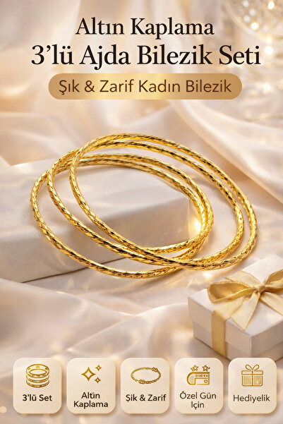 Mareluxe Altın Kaplama Ajda Bilezik Seti 3’lü – Trend Zarif Şık Ölçü Seçenekl...