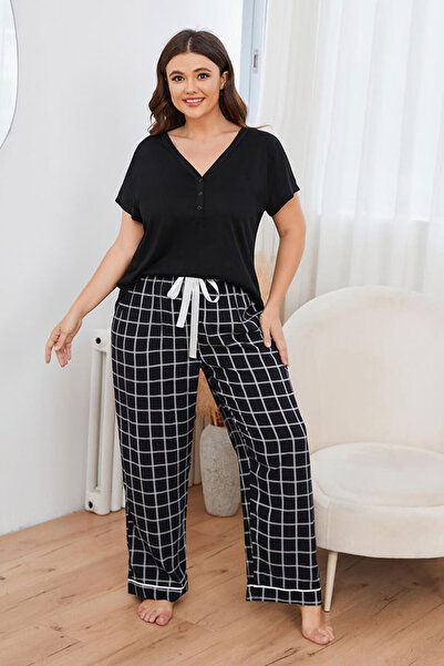 dorbe women's red checkered pattern drawstring lounge sleepwear pajama set