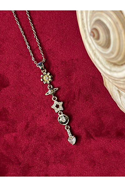 staınless steel Zirkon Taşlı Pırlanta Gezegen Y Model Kadın Kolye